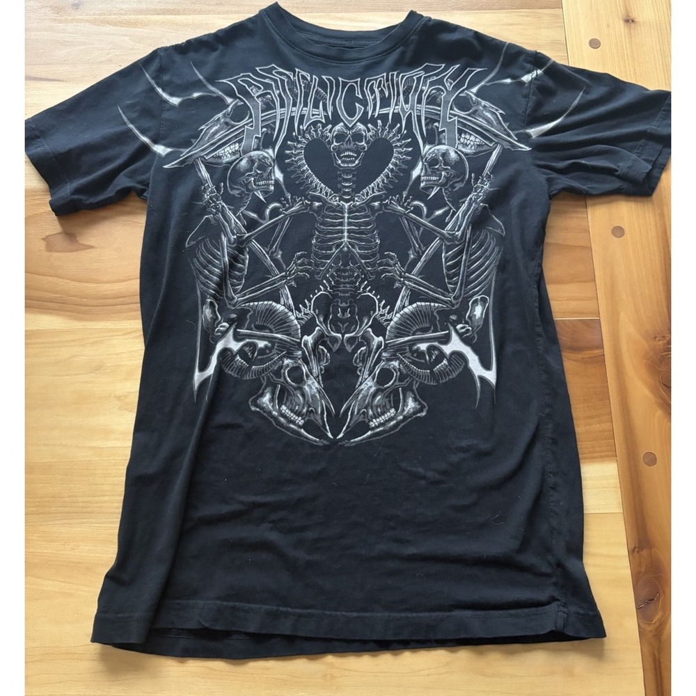 Affliction T-shirt Youth XL Or Adult XS Black With Skeleton Goth Grunge Y2K EUC